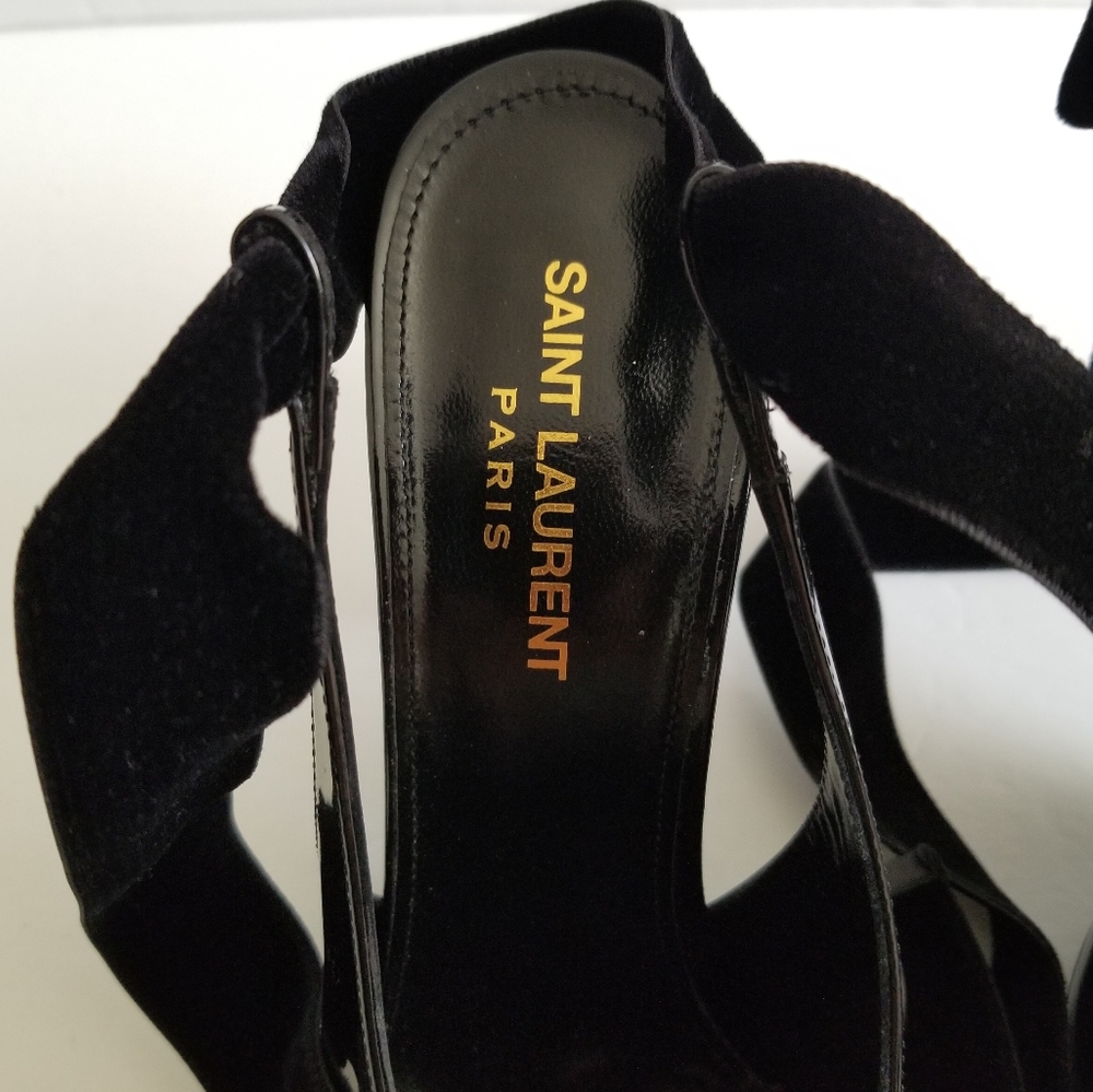 Saint Laurent Patent Leather Slingback Pointed Toe Lace Up Pumps Size 38.5 - Picture 8 of 12